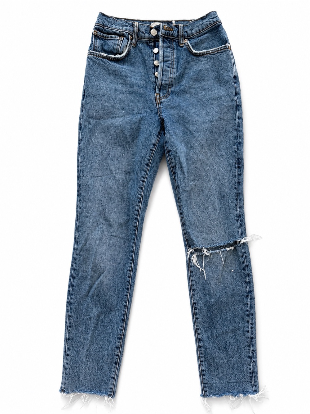 Free People We The Free High Rise Button Fly Distressed Straight Jeans Size 27